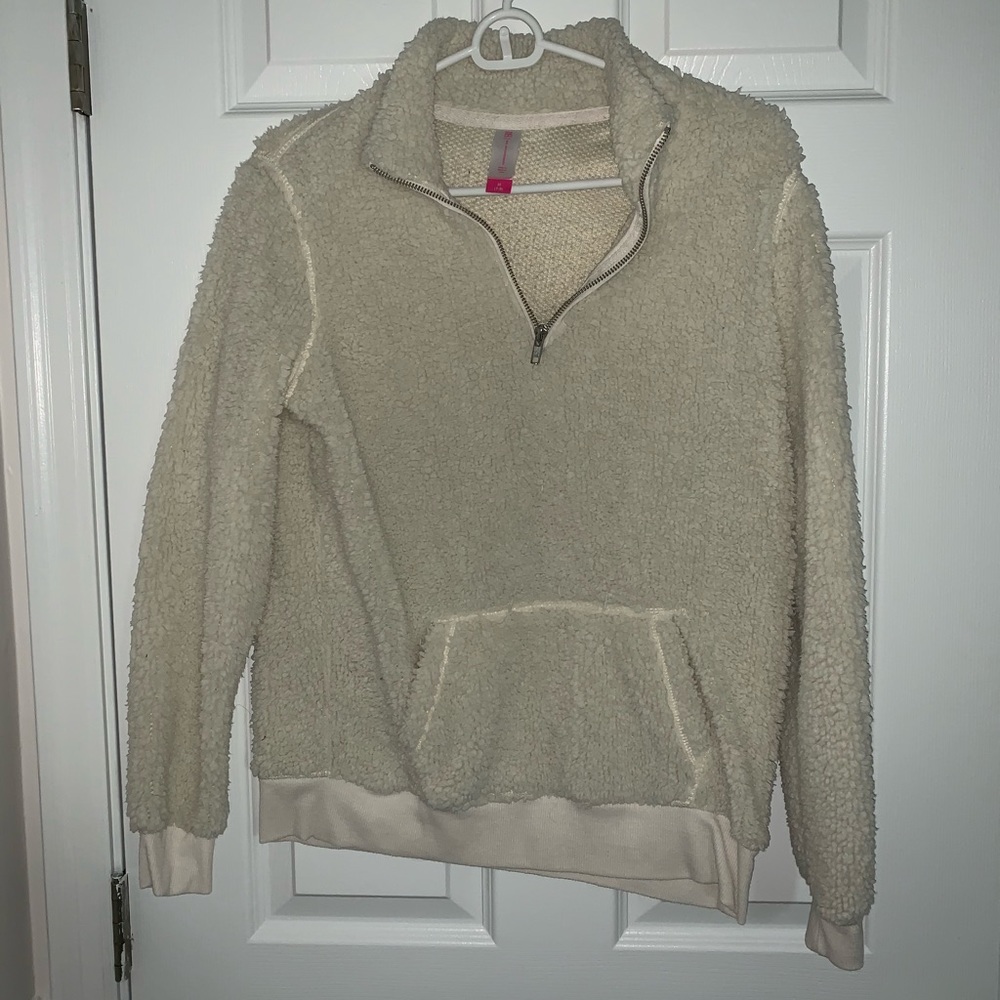 1/4 Zip Cream Sherpa Jacket